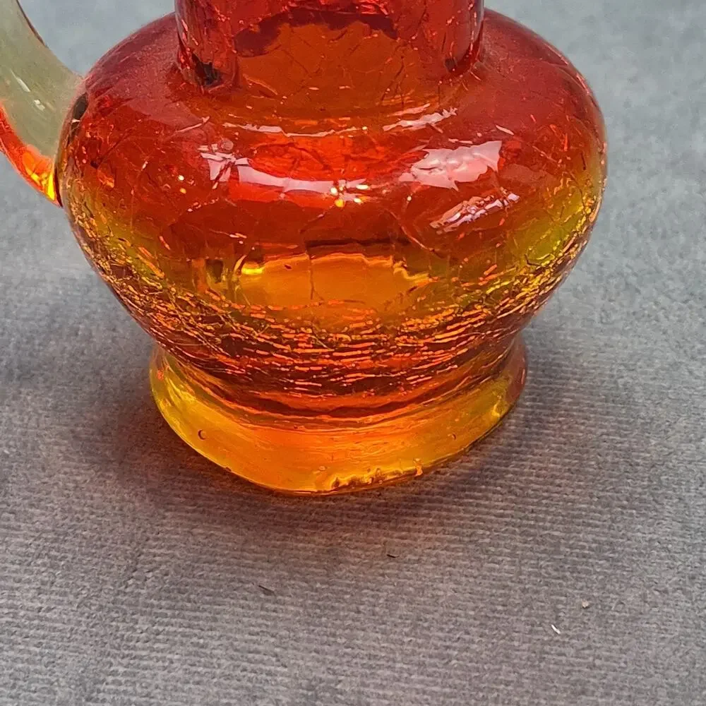 Vintage Miniature Hand-Crafted Amberina Crackle Glass Pitcher Creamer 3.75